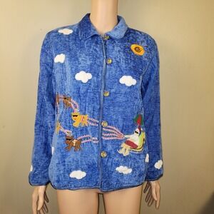 Casual Designs Vintage Blue Rayon Embroidered Button-Up Jacket – Size S‎ –...